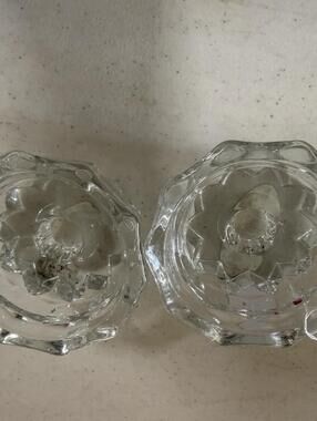 Set of 2 Vintage Clear Glass Candle Holders
